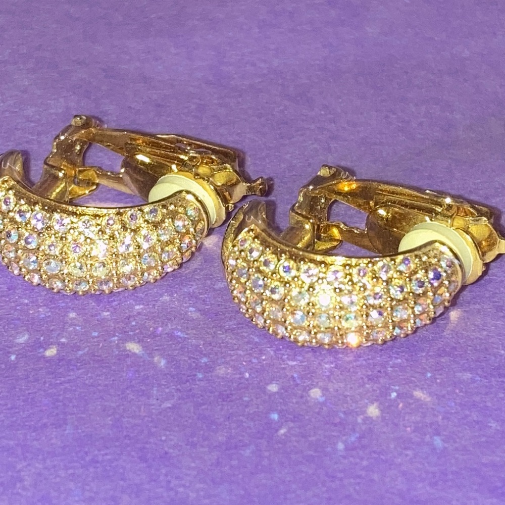 Vintage Fifth avenue collection clip on crystal hoop earrings